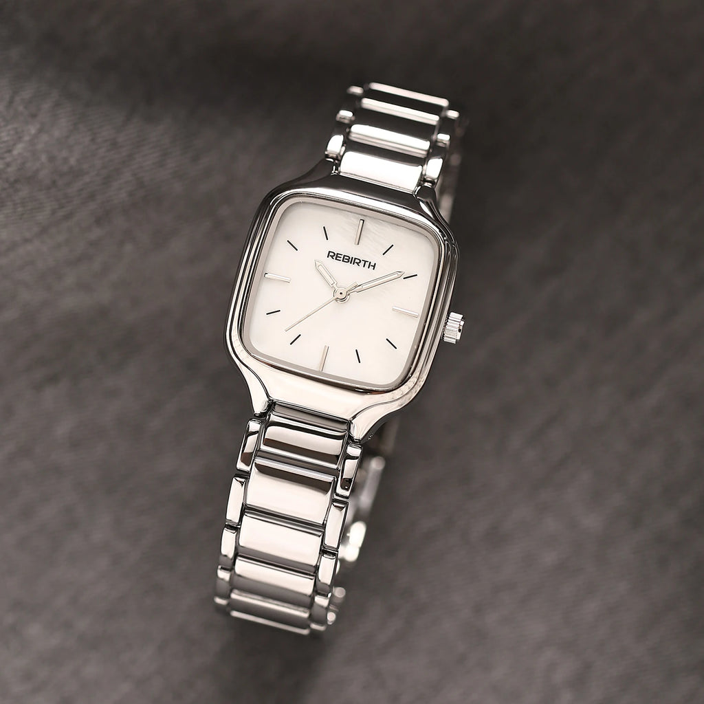 REBIRTH Square Quartz Watch | Stainless Steel, Minimalist Square Quartz Watch Nixie