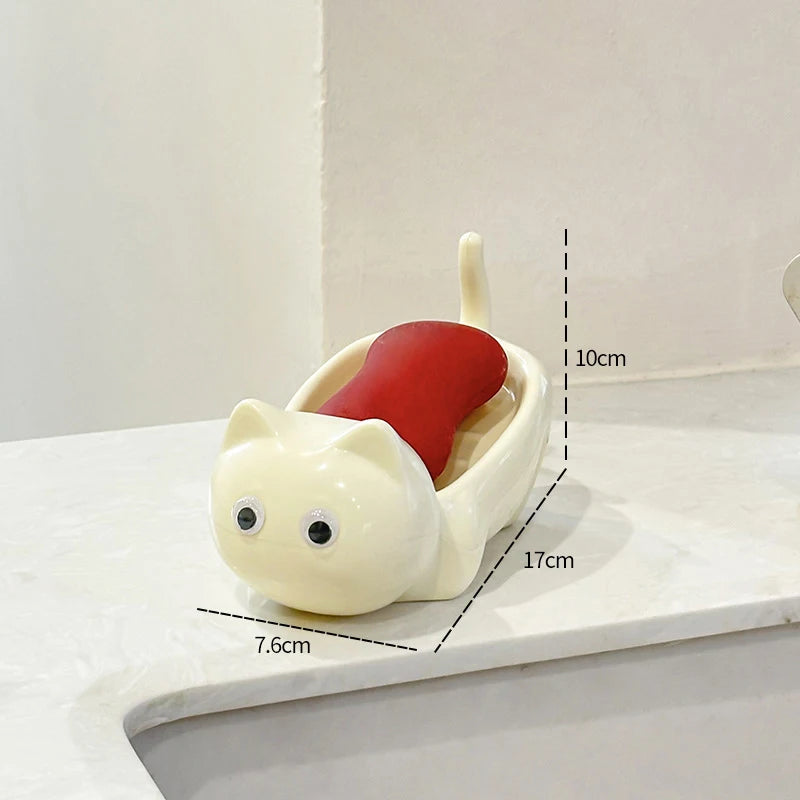 Cute Cat Soap Dish with Drainage | Cartoon Bathroom Soap Holder Soap Dish Holder Nixie