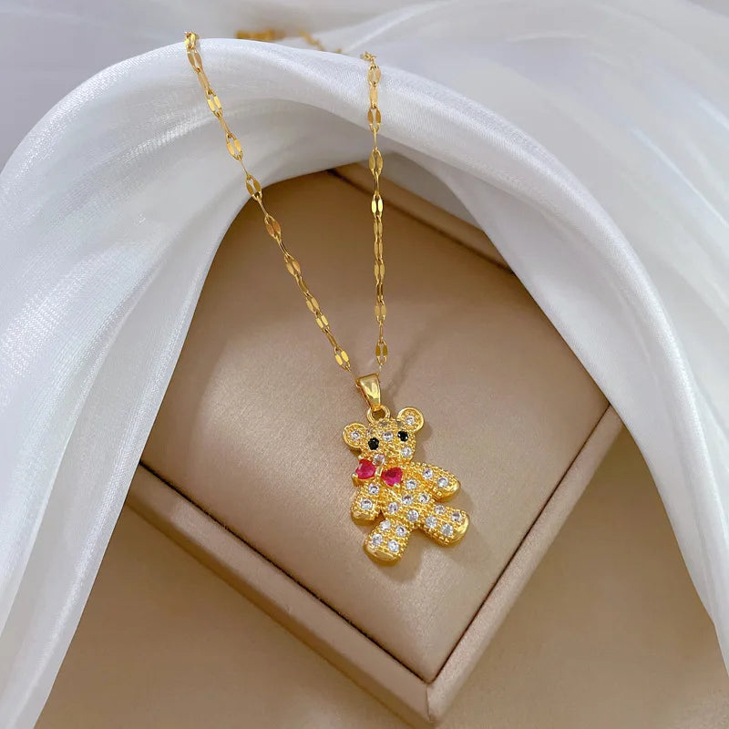 Butterfly Knot Bear Pendant Gold Choker Necklace for Women Pendant Choker Necklace Nixie