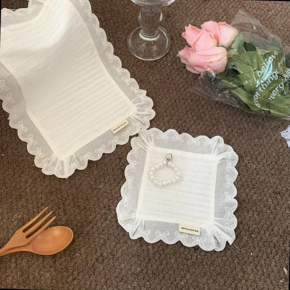 Korean Style Lace Ruffle Placemat – 100% Cotton Coaster Lace Ruffle Placemat Nixie