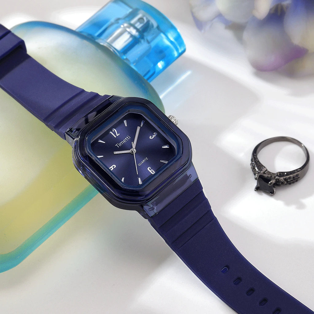 Timetti Square Quartz Watch – Silicone Strap Casual Watch
