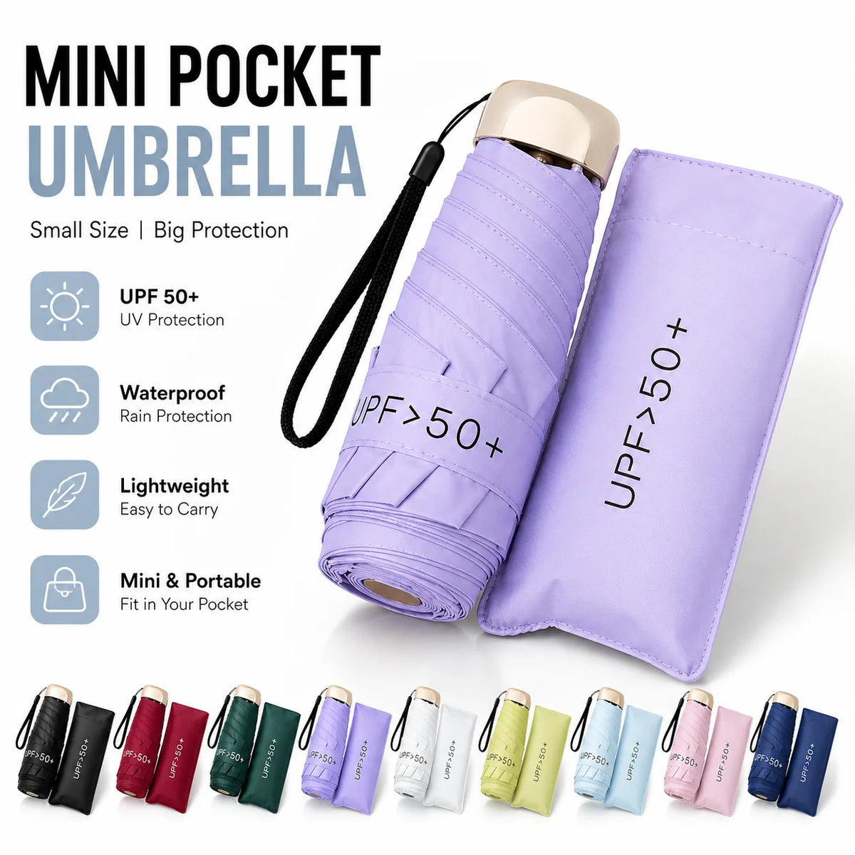 Nixie UPF50 Mini 5-Fold Portable Umbrella – Sun & Rain Parasol Portable Folding Umbrella Nixie