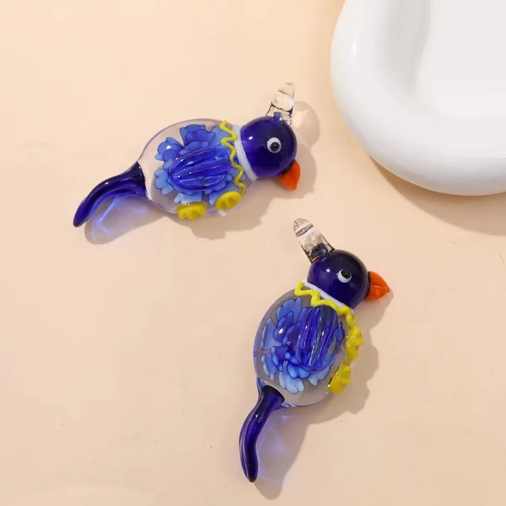 Handmade Murano Glass Bird & Flower Pendant – Multicolor Lampwork Glass Jewelry Pendant Nixie