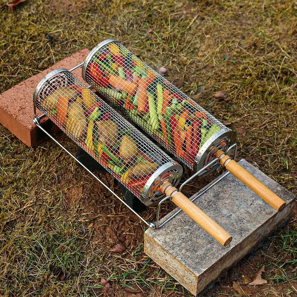 Nesting Grill Baskets 304 Stainless Steel BBQ Rolling Net