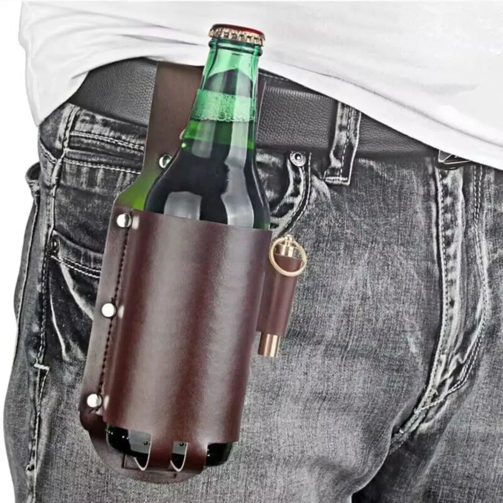 PU Leather Beer Bottle Waist Holster Belt Bag with Pen Holder Bottle Waist Holster Nixie