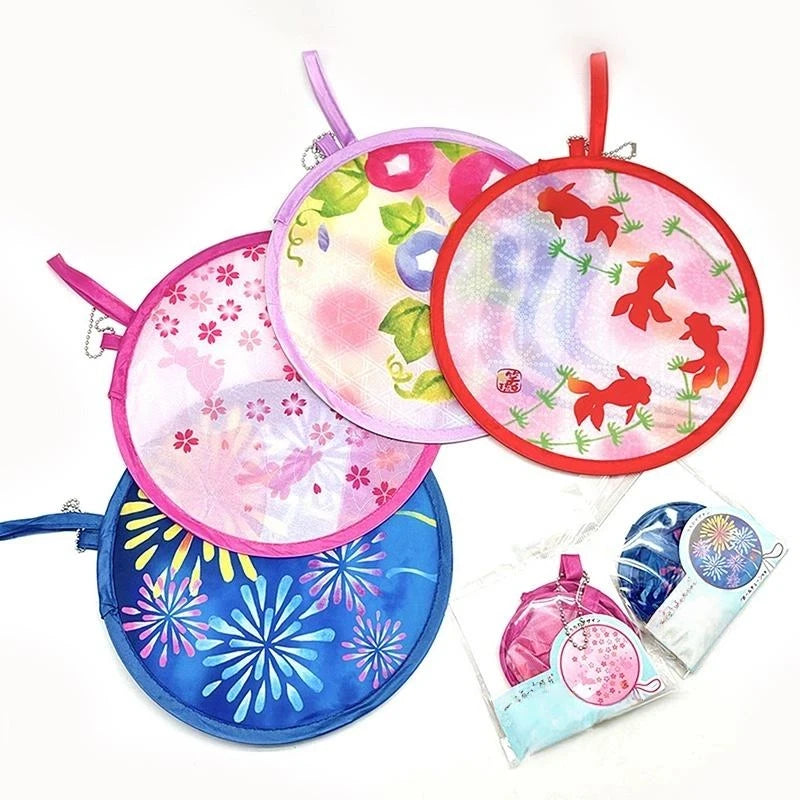 Foldable Round Hand Fan – Colorful Prints & Hanging Chain