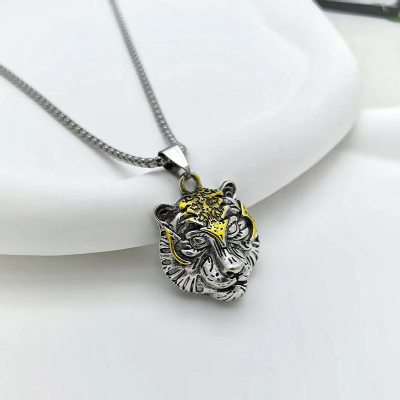 Vintage Tiger Head Pendant Necklace – Unisex Silver Style Pendant Necklace Nixie