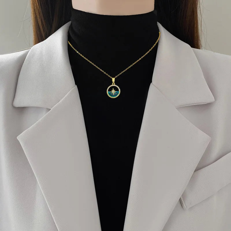 Women's Gold Starburst Pendant Clavicle Necklace – Stainless Steel