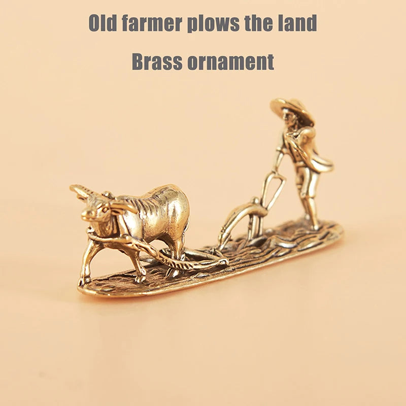 Antique Brass Tea Pet Figurine – Farmer & Cow Collectible Brass Figurine Nixie Default Title