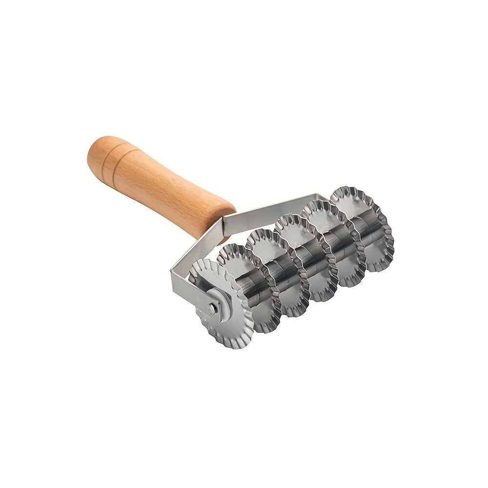 6-Wheel Stainless Steel Cookie & Noodle Cutter | Wood Handle Pastry Cutter Nixie 1pc