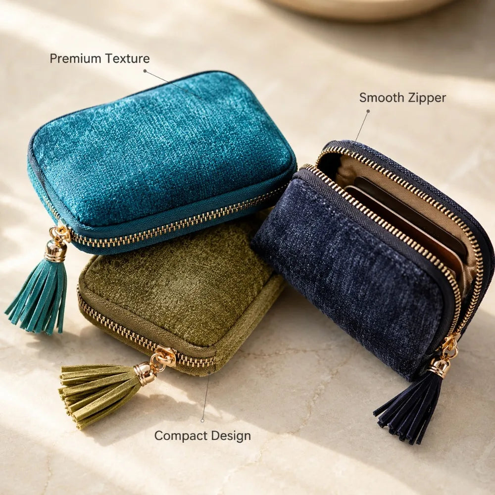 Travel Jewelry Organizer Pouch | Zipper Bag with Tassel & Velvet Lining Jewelry Travel Pouch Nixie