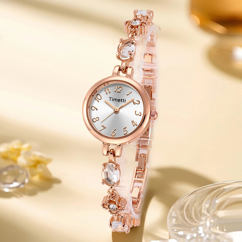 Timetti Rose Gold Women's Quartz Bracelet Watch | Crystal Dial Women's Bracelet Watch Nixie