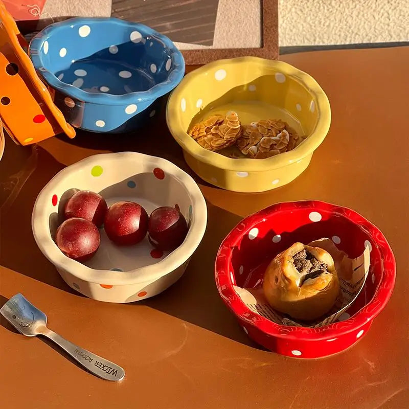 Ceramic Breakfast Bowl Polka Dot Lace – Yogurt & Cereal Bowl Ceramic Dining Bowl Nixie