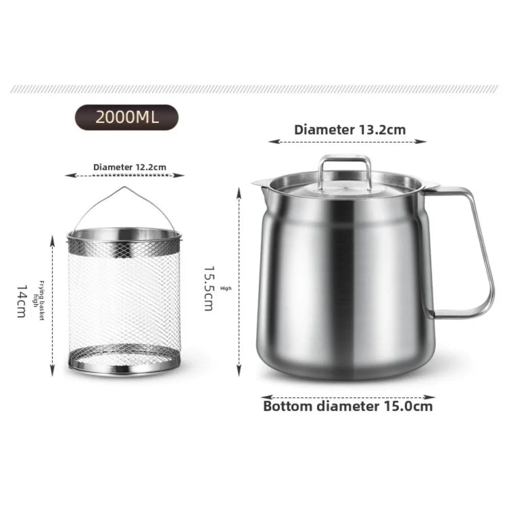 304 Stainless Steel 2L Deep Fryer Pot with Basket & Strainer Deep Fryer Pot Nixie 2L