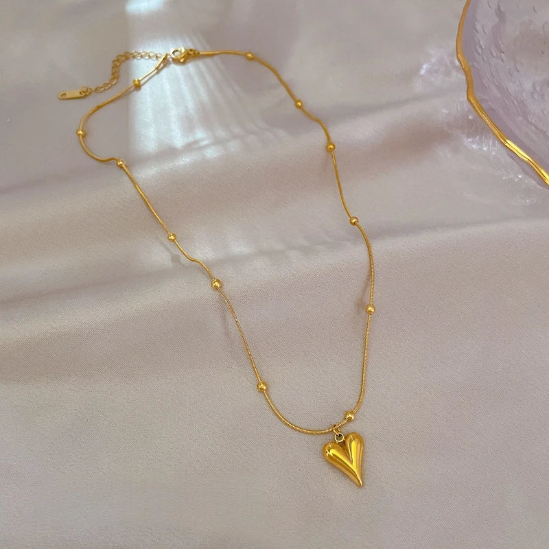 Beaded Heart Gold Clavicle Chain Necklace for Women Chain Necklace Nixie XL1338-21