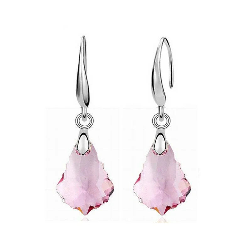 Women's Silver Pink Crystal Drop Necklace & Earrings Set Jewelry Set Nixie