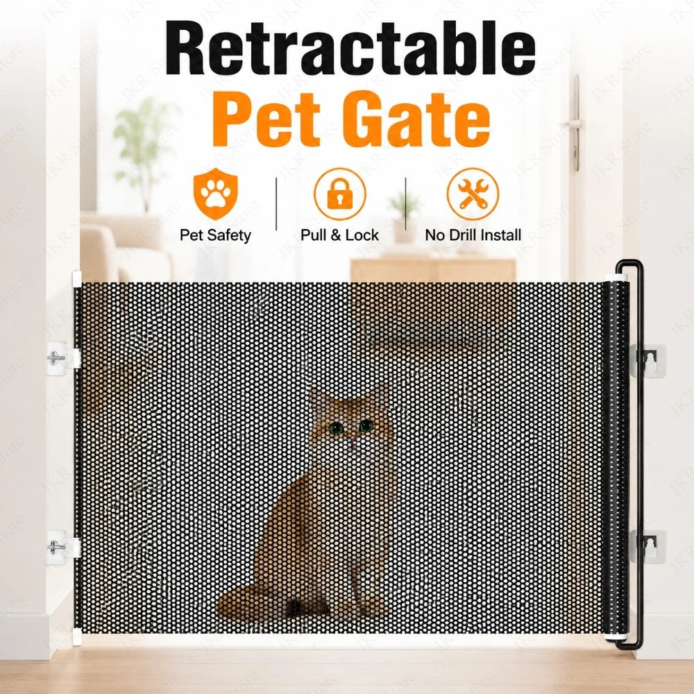Retractable Mesh Pet Safety Gate for Dogs & Cats | No Drill Retractable Pet Gate Nixie