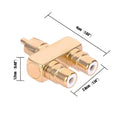 24K Gold Plated RCA Splitter 1 Male to 2 Female Audio Adapter RCA Audio Adapter Nixie onesize