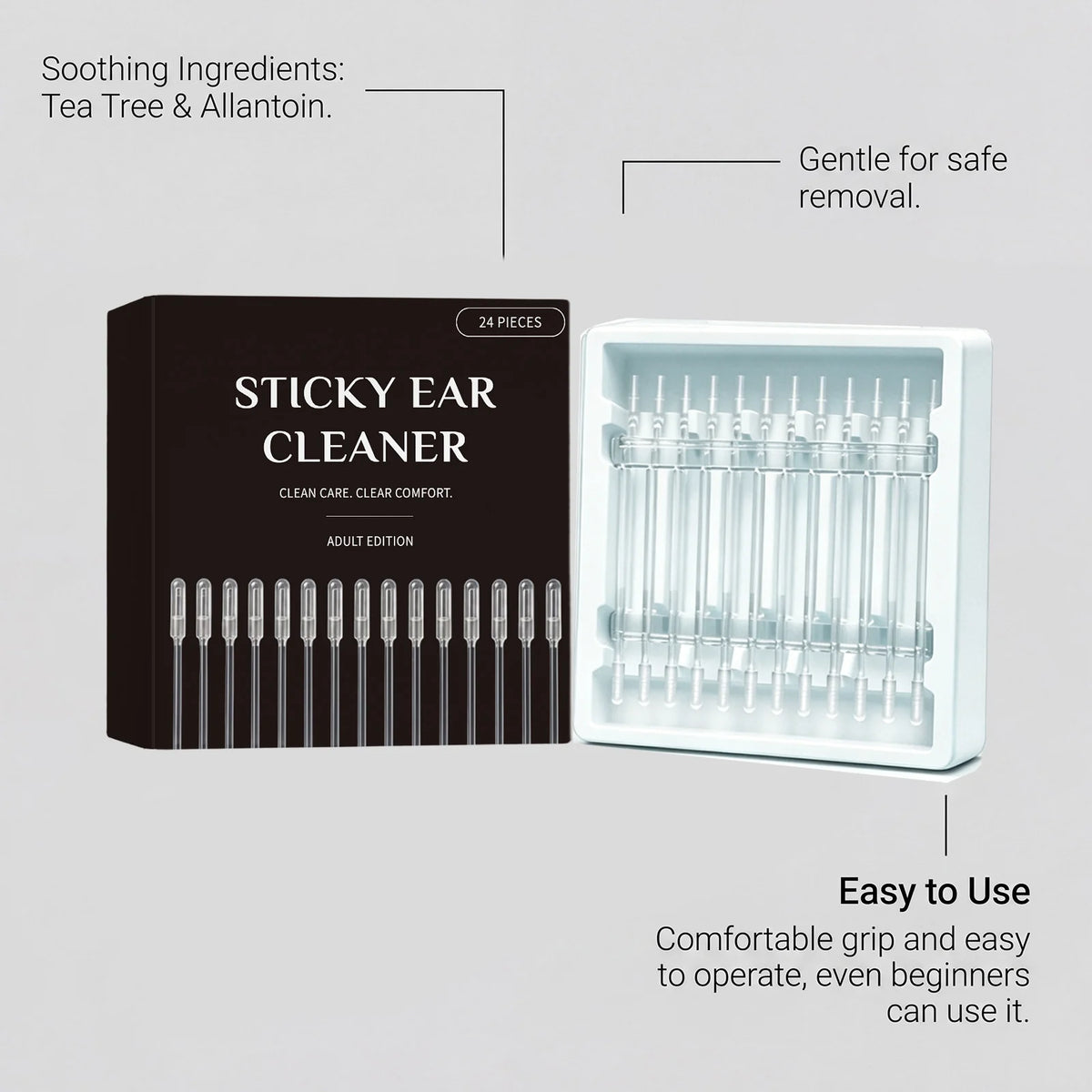 24-Pack Sticky Ear Swabs – Gentle Earwax Removal Tool Ear Care Swabs Nixie