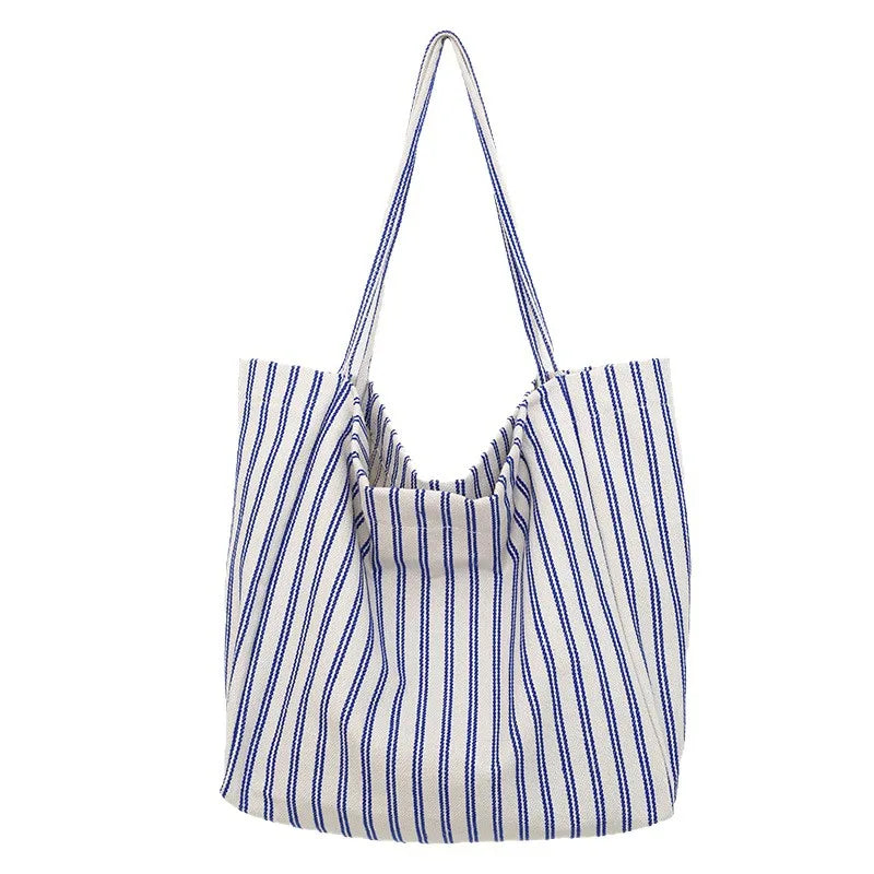 Korean Striped Canvas Tote Bag – Large Capacity Shoulder Bag Canvas Tote Bag Nixie
