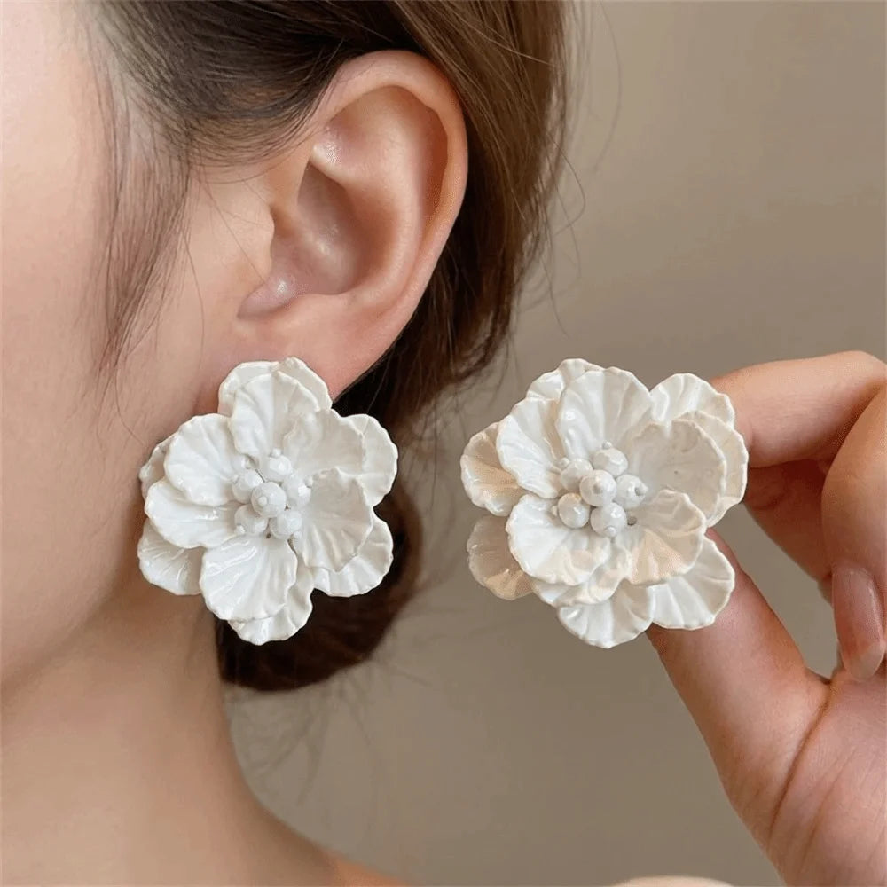 Beaded Camellia Stud Earrings – Lightweight Floral Fashion Jewelry Stud Earrings Nixie