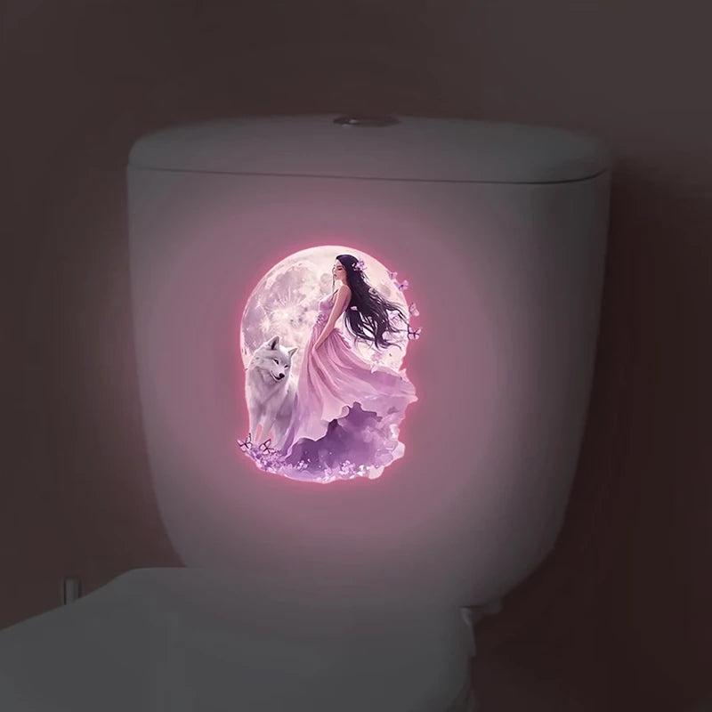 Glow-in-the-Dark Wolf Fairy Toilet Wall Decal Sticker | PVC Luminous Wall Decal Nixie