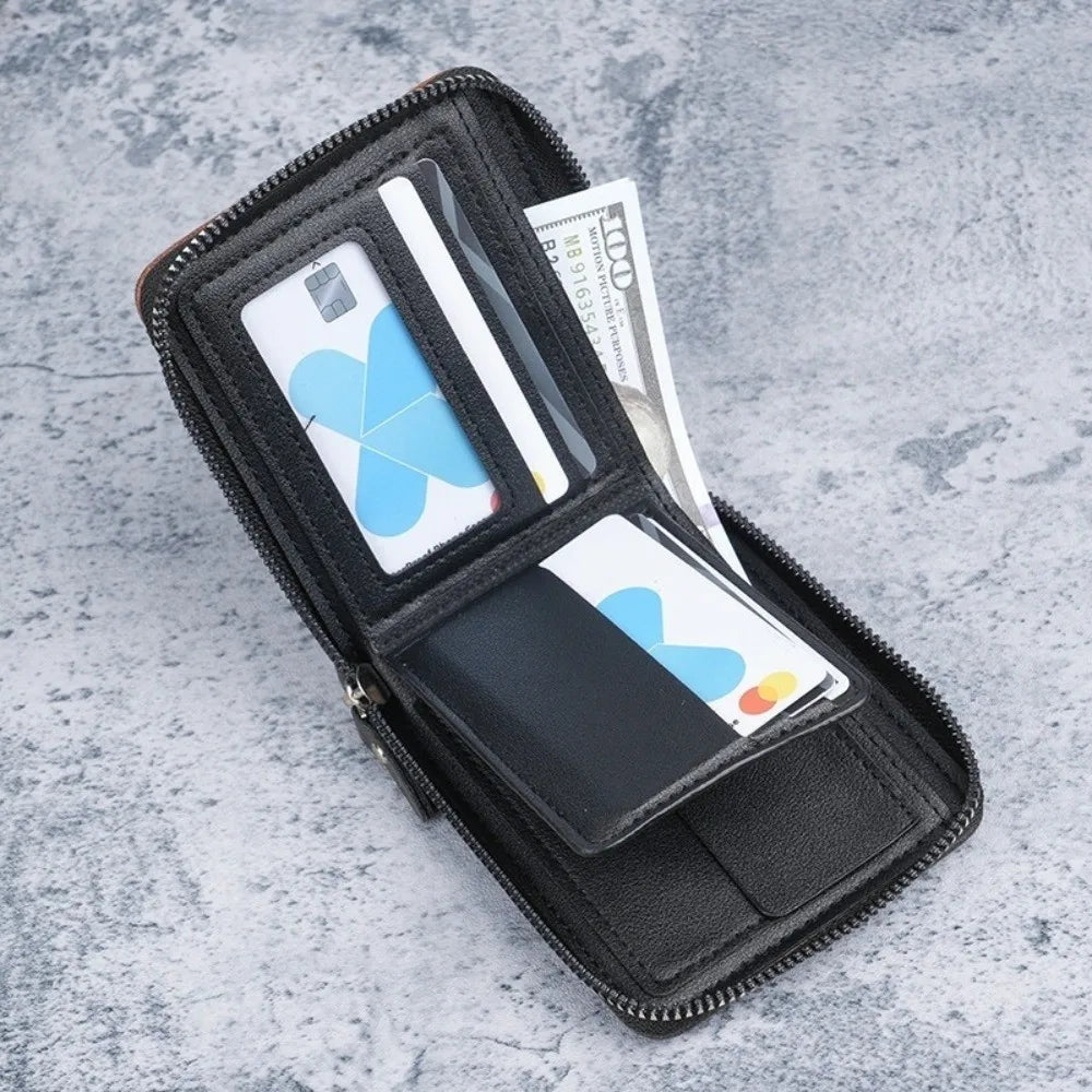 Men's PU Leather Short Wallet Zipper Card Holder | Nixie Leather Wallet Nixie