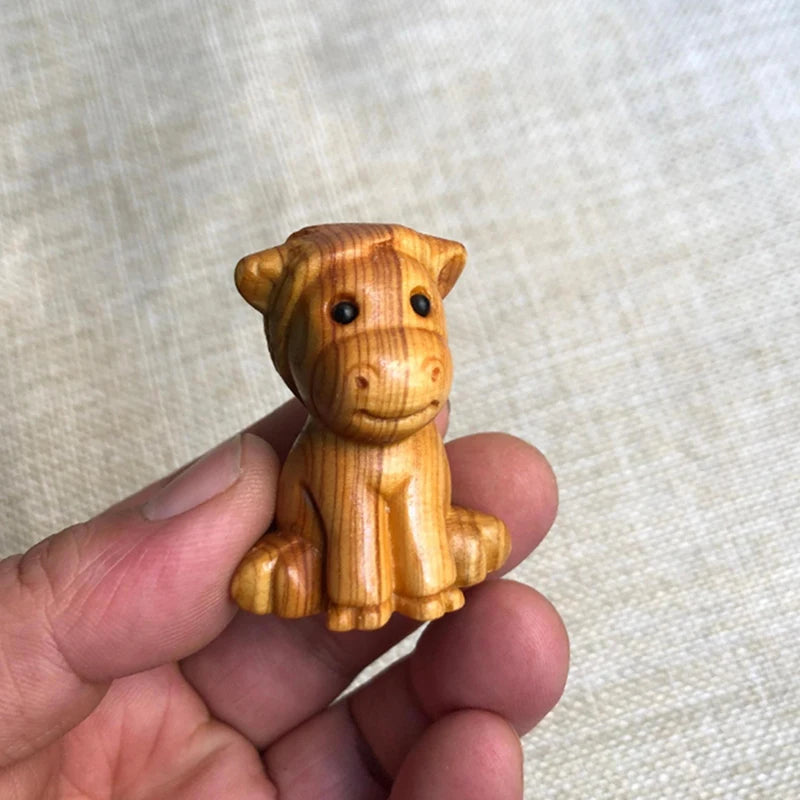 Mini Wood Carved Chinese Zodiac Horse Ornament – 1 or 2 Pcs Zodiac Horse Figurine Nixie