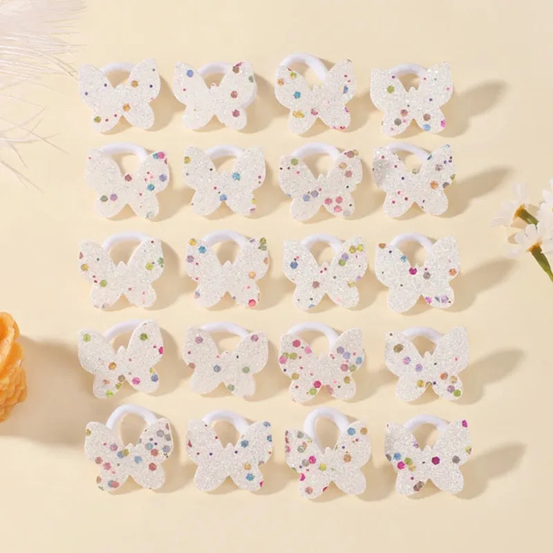 Girls Kids Hair Ties Pink Heart Star Ponytail Holders 10/20pcs