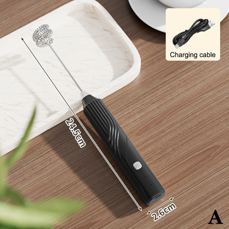 Electric Milk Frother Handheld USB Rechargeable Coffee Whisk