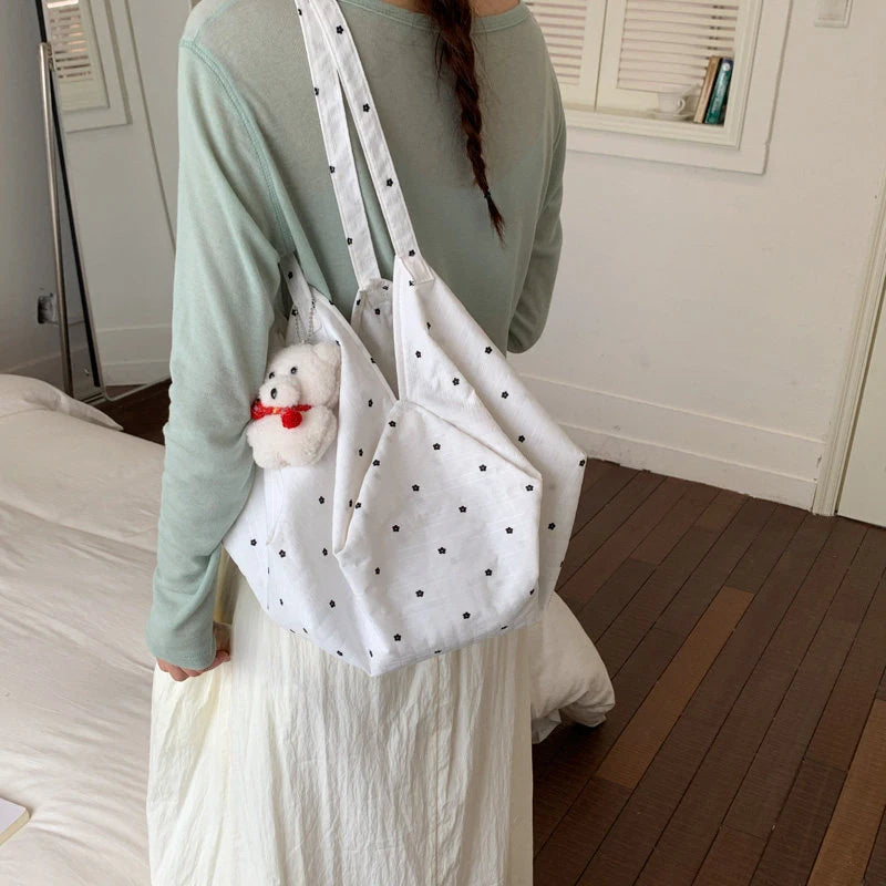 Korean Polka Dot Tote Bag – Large Casual Bucket Shoulder Bag Tote Bucket Bag Nixie
