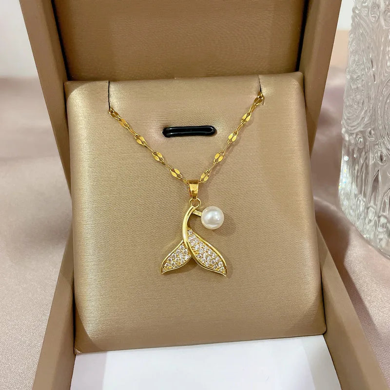 Mermaid Tail Pendant Necklace | Gold Stainless Steel Clavicle Chain Pendant Necklace Nixie