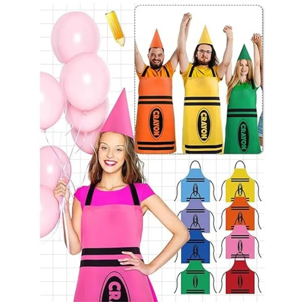 Crayon Costume Apron & Cone Hat Set for Adults | Halloween Costume Apron Set Nixie