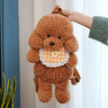 Kawaii Plush Teddy Dog Backpack – Cute Poodle Bag for Girls Plush Animal Backpack Nixie Brown-with Bib