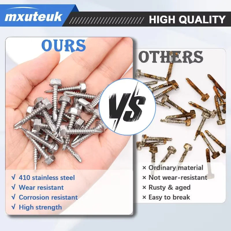 100PCS M4.2 Stainless Steel Hex Self-Tapping Sheet Metal Screws Sheet Metal Screws Nixie