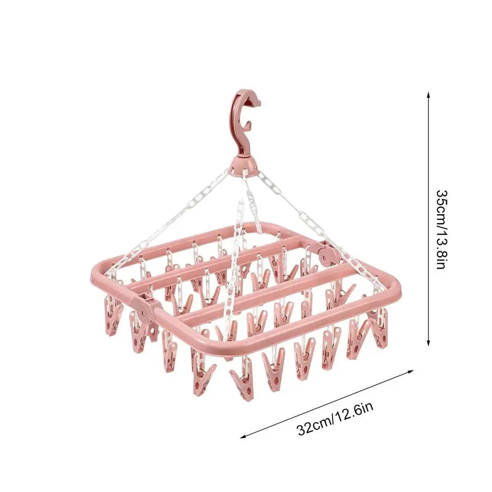 32-Clip Foldable Sock & Laundry Drying Rack Hanger