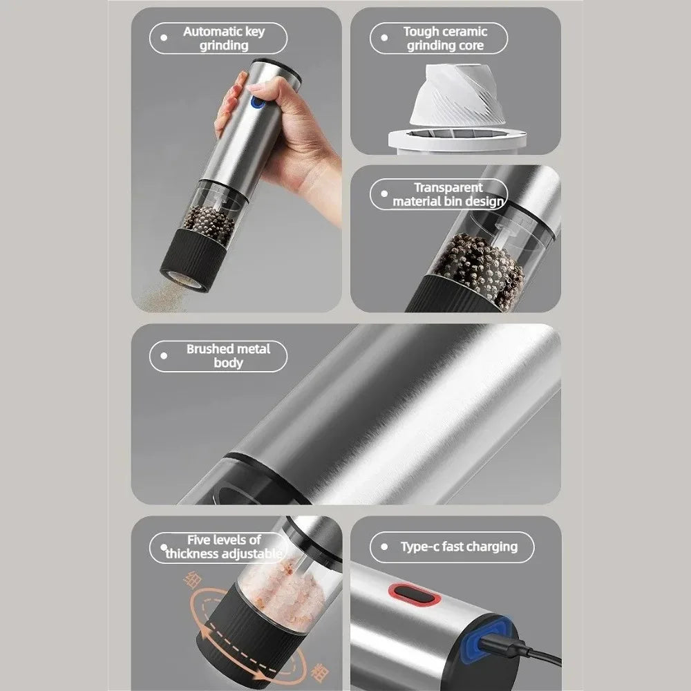 Nixie Electric Rechargeable Salt & Pepper Grinder Mill – 5-Stage