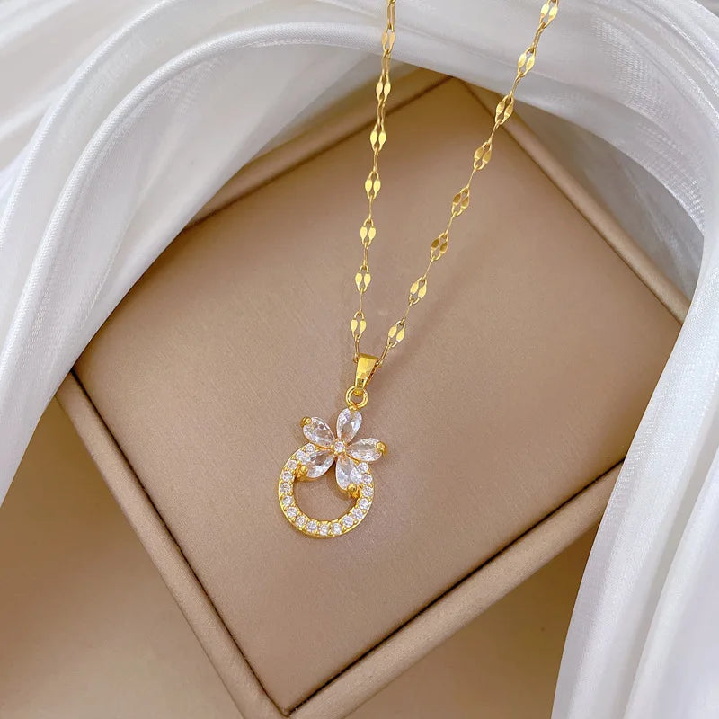 Flower Hoop Pendant Necklace Gold Stainless Steel – Nixie Pendant Necklace Nixie