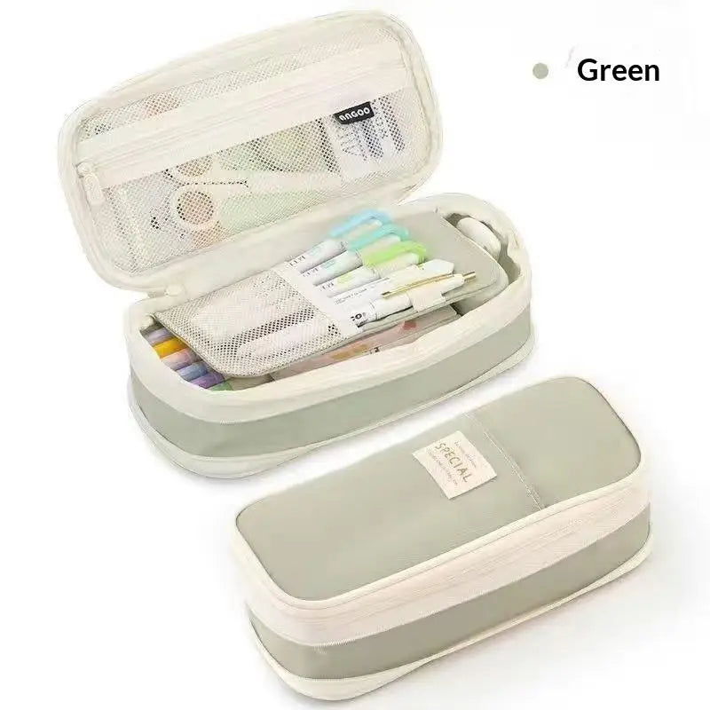 Striped Devil Horn Pencil Case Large Capacity Pouch 2-Pack Pencil Case Pouch Nixie Green