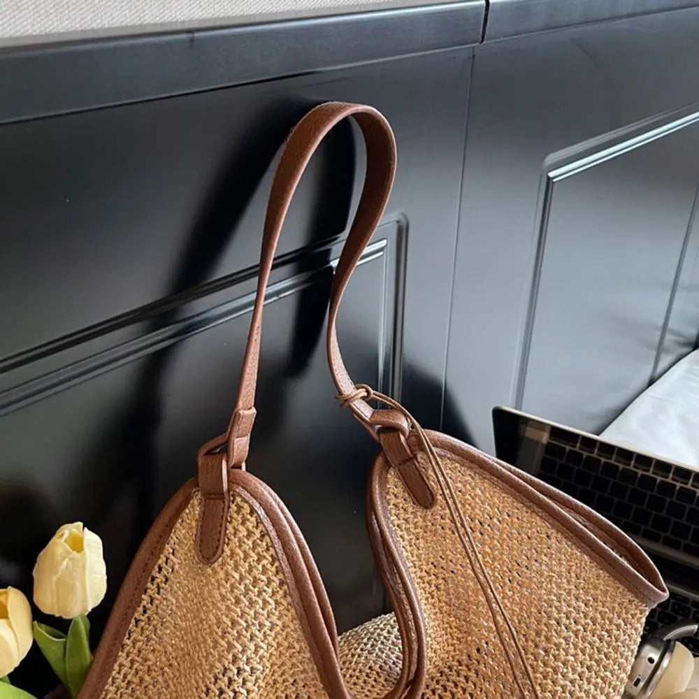 Bohemian Hollow Straw Tote Bag – Large Woven Beach Shoulder Bag Woven Straw Tote Bag Nixie