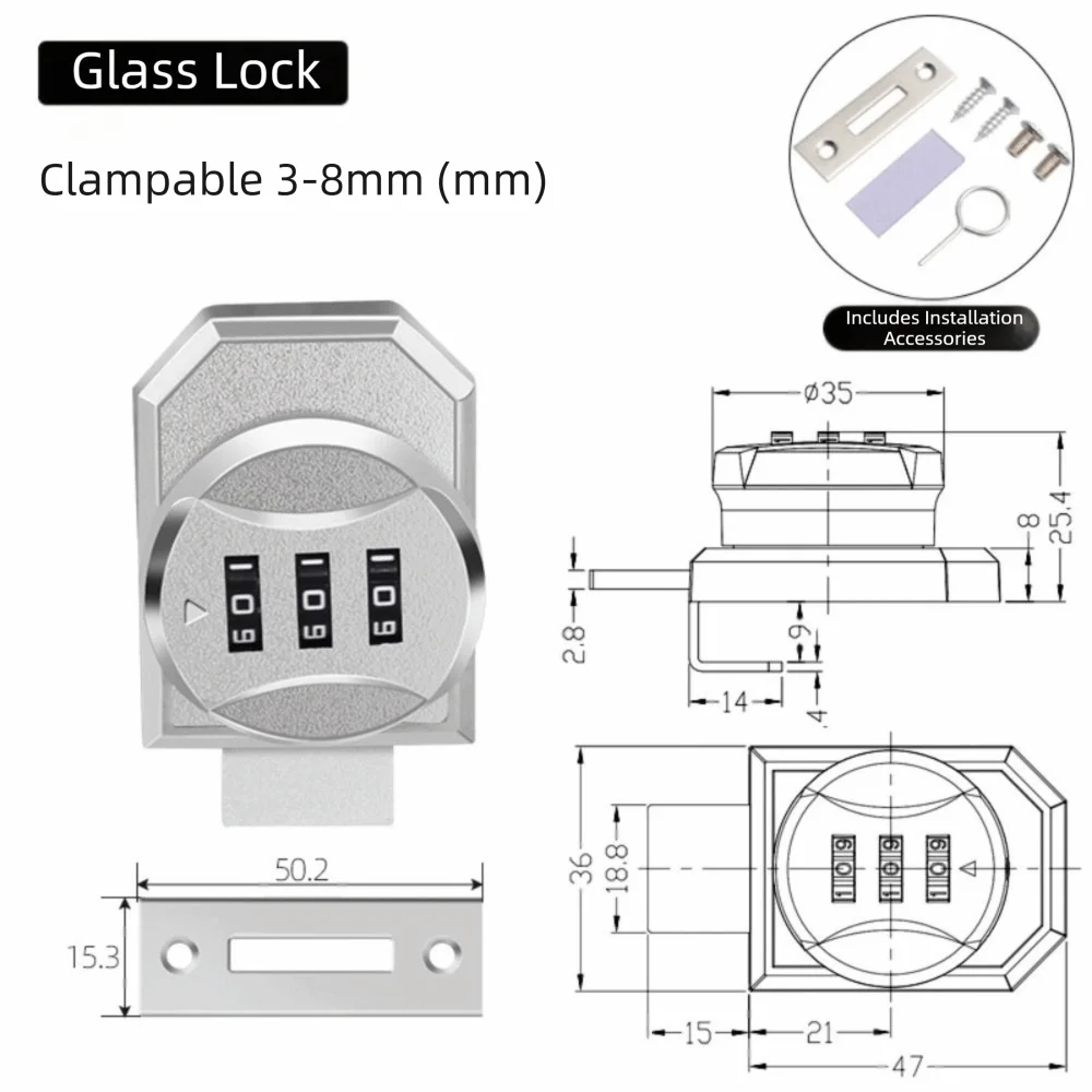 Zinc Alloy Combination Lock for Glass Doors & Cabinets Combination Door Lock Nixie