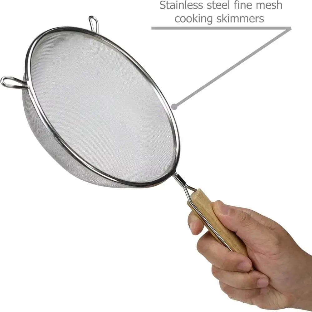 304 Stainless Steel Fine Mesh Skimmer with Wooden Handle Fine Mesh Skimmer Nixie