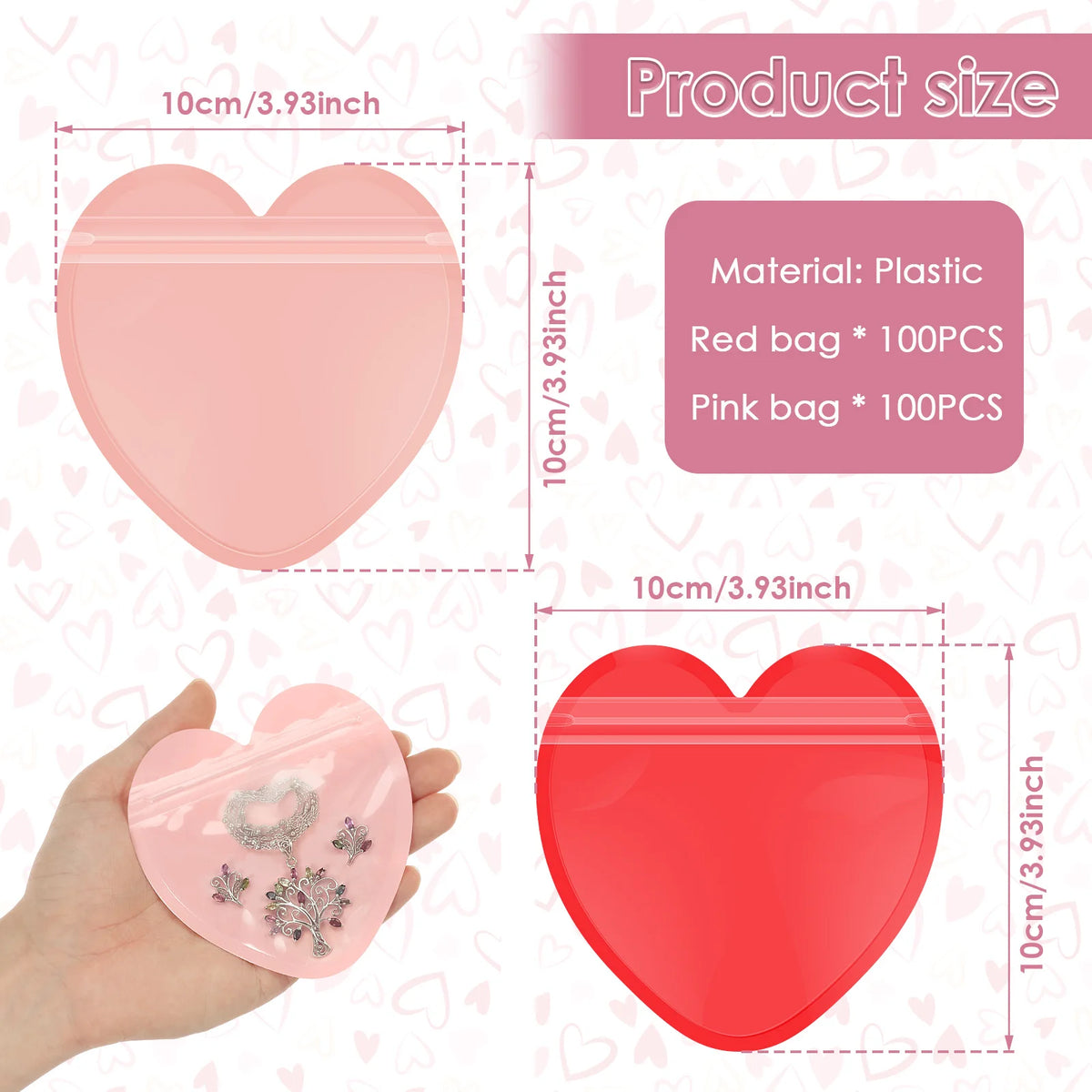 200Pcs Heart Shape Clear Zipper Jewelry Bags – Pink & Red Jewelry Zipper Bags Nixie