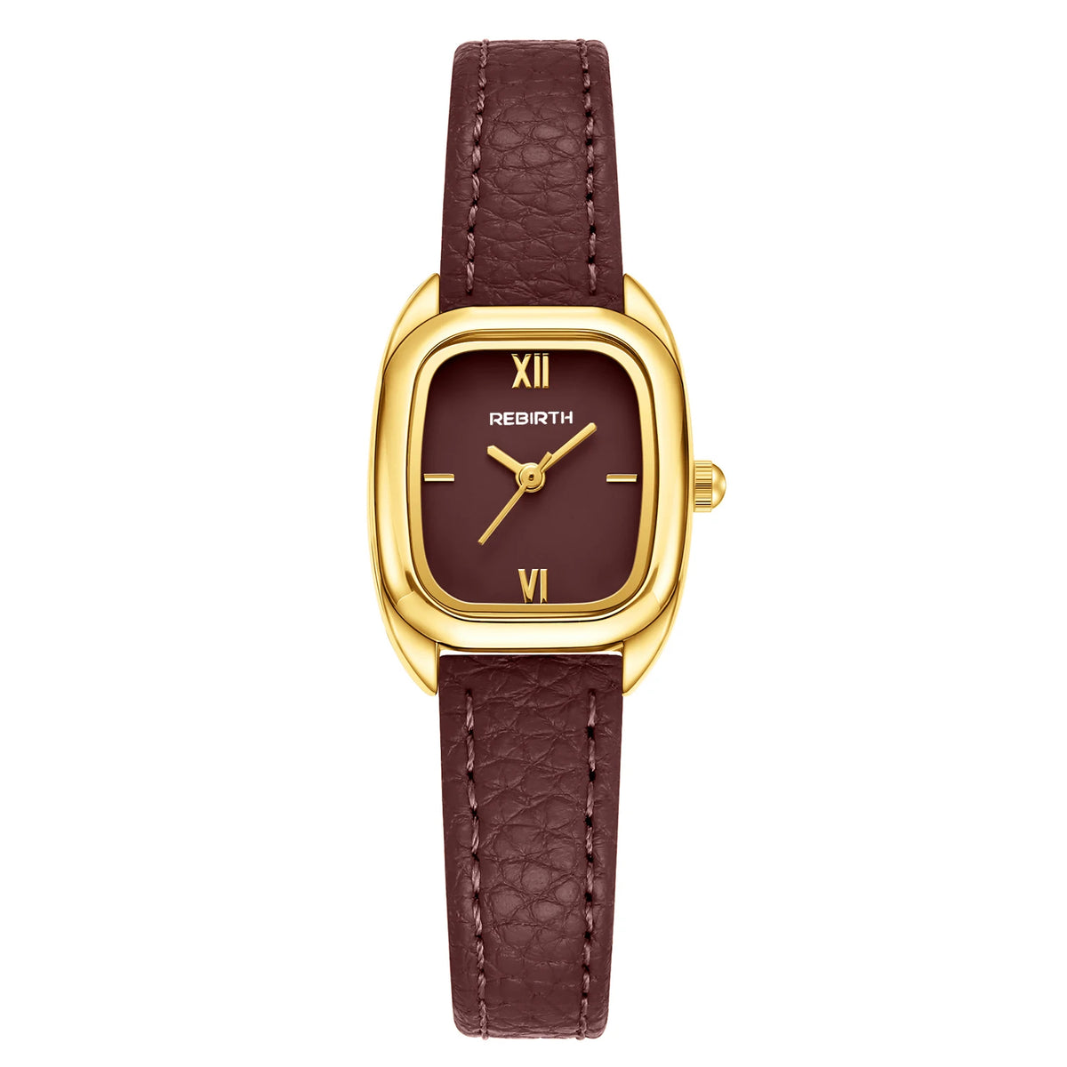 REBIRTH Square Women's Quartz Watch | Brown Leather Strap Women's Quartz Watch Nixie Coffee
