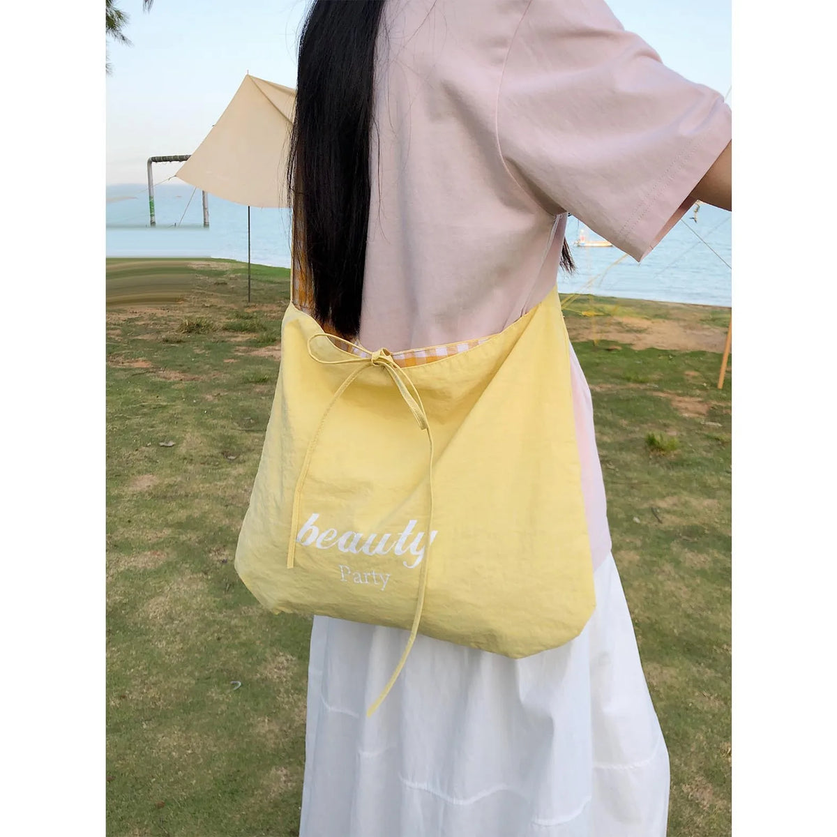 Korean Striped Double-Sided Tote Bag – Large Shoulder Bag Shoulder Tote Bag Nixie