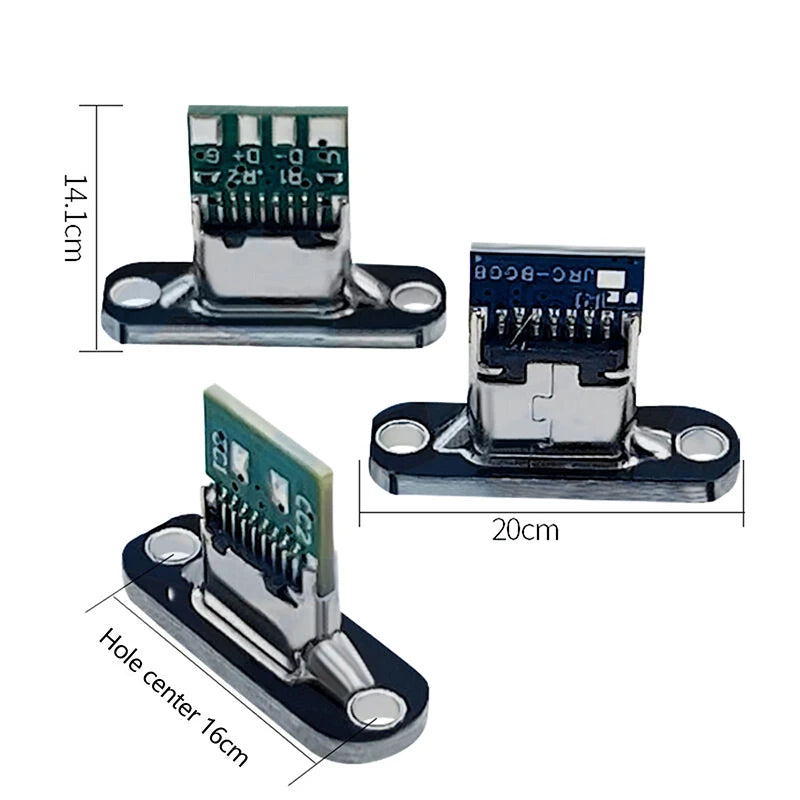 5Pcs USB 3.1 Type-C Female Connector Jack with Fixing Plate USB Type-C Connector Nixie