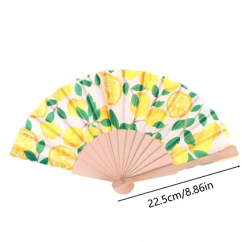 Lemon Print Folding Hand Fan – Bamboo & Fabric, 22.5cm Folding Hand Fan Nixie