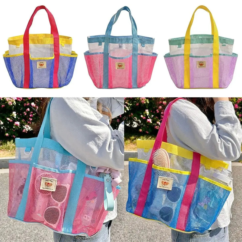 Large Mesh Beach Tote Bag – Multi-Pocket Shoulder Bag