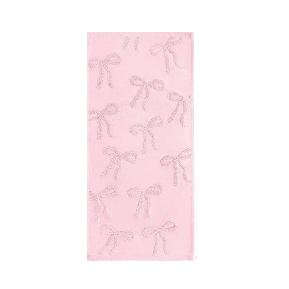 3D Bow Jacquard Cotton Hand Towel – Soft, Quick Dry, Pink