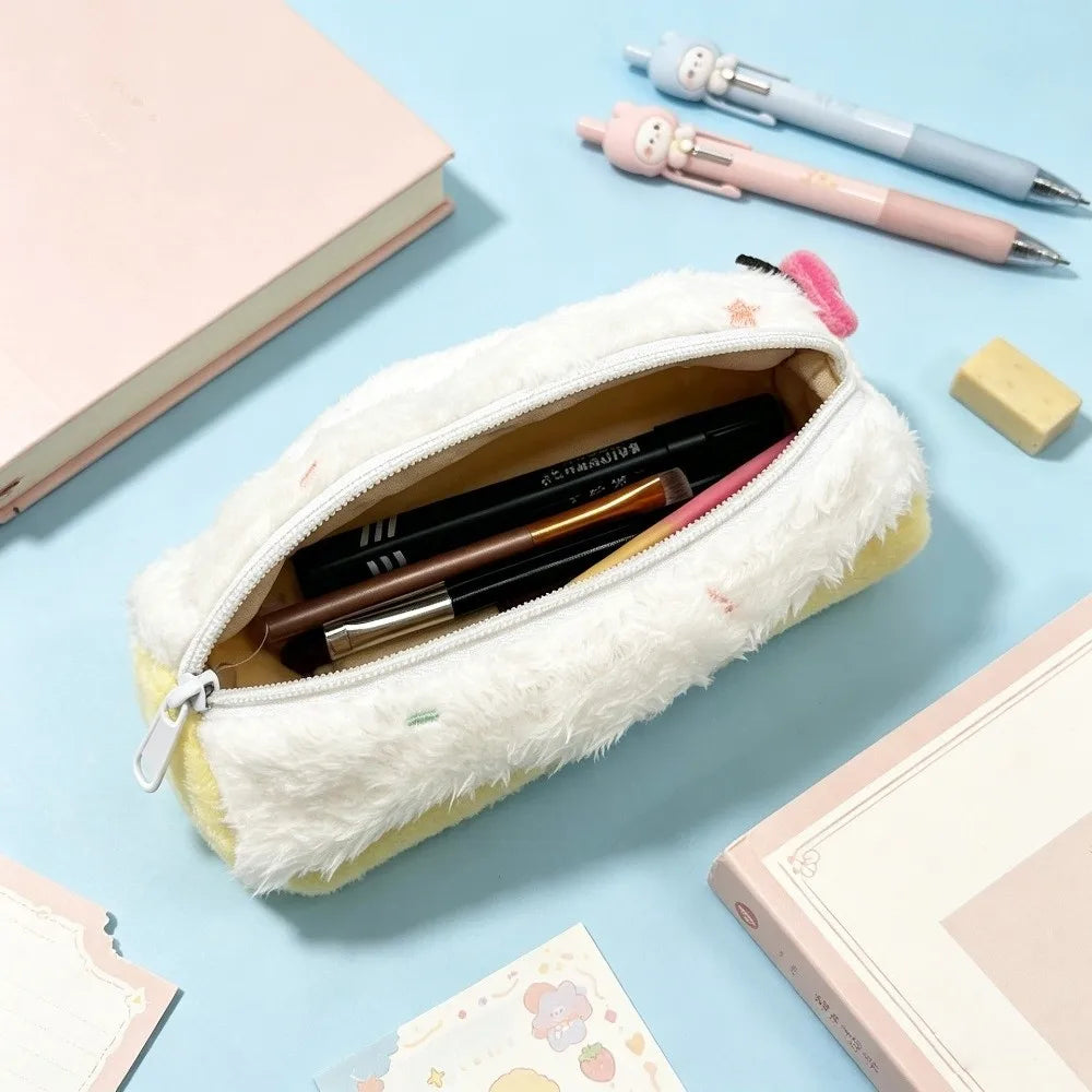 Kawaii Swiss Roll Plush Pencil Case – Star Embroidery Bag
